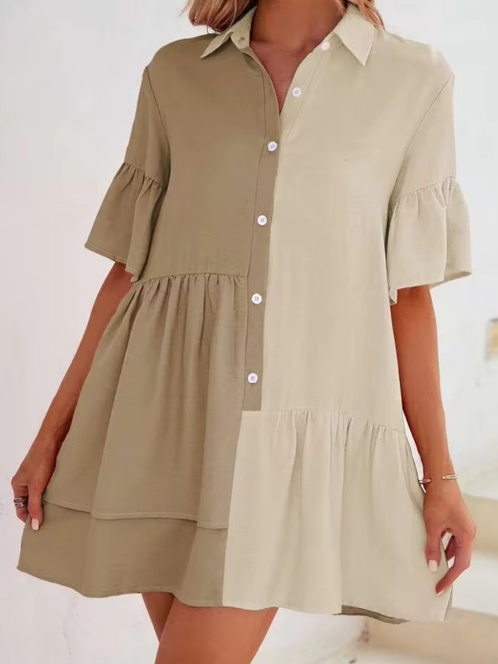 Shein Emery Rose Womens Two Tone Ruffle Hem Smock Dress, Size Small